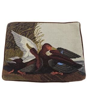 Vintage Beautiful Needlepoint Pillow Cover Hand Stitched Wild Geese Tapestry